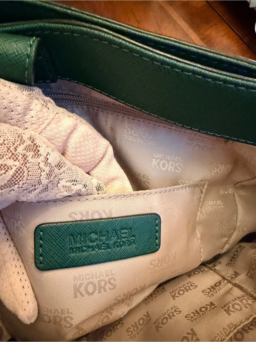 Michael Kors Forest Green Saffiano Leather Satchel w/Unbranded Replacement Strap
